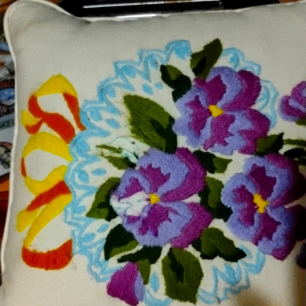Needle Point  Floral Pillow Case 13" X 13" VNPLC